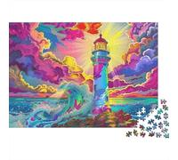Faro Rompecabezas de 1000 Piezas para Adultos, Faro en mar tormentoso con Nubes Vibrantes, Premium Grueso Resistente Vibrante, desafiante difícil, Alivio estrés Regalo, 70x50cm/1000pcs
