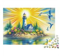 Faro Rompecabezas de 1000 Piezas para Adultos, Isla del Faro con Rayos de Sol y gaviotas, Premium Resistente Vibrante, desafiante difícil, Alivio estrés Regalo Familiar, 70x50cm/1000pcs