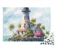 Faro Tropical con casa, Rompecabezas de 1000 Piezas. Faro de Isla Tropical para Adultos. Juegos educativos. Hermosa decoración. Difícil. Regalos de cumpleaños desafiantes. 70x50cm/1000 Piezas.