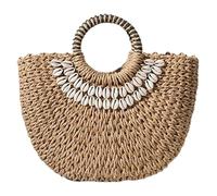 Faroby Bolsos de paja para mujer, bolso de playa de paja vintage con concha marina, bolso de gran capacidad, bolsos con asa superior