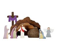Faroby Decoración de Pascua Tumba Vacía Decoraciones de Pascua Juego de Natividad de Madera Decoración de Jesús para la Mesa de la Oficina en el Hogar, Jesús