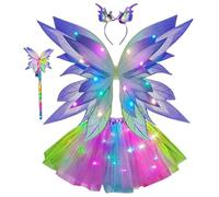 Faroby Disfraz de Hada para niños, Falda de Tul iluminada, Diadema con alas de Mariposa, Halloween