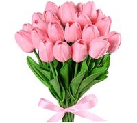 Faroby Tulipanes Flores Artificiales 20 Piezas 13 Pulgadas PU imitación con Hojas de Tallo Verde Tacto Real para florero decoración del día de la Madre