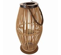 Farol Boho de bambú y ratán con Cilindro de Cristal (40 cm) - Protección contra el Viento para Velas, Fondo Resistente a los arañazos, asa de Transporte, para Interior y Exterior, lámpara Decorativa