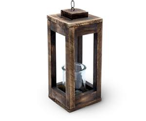 Farol colgante de madera con cadena de metal - 31 cm - Portavelas decorativo con tarro de vela - Lámpara de mesa decorativa portavelas para colgar, Farolillos
