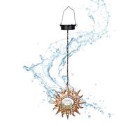Farol colgante solar para exteriores, diseño de luna y sol, diseño de hierro, lámpara colgante solar vintage con patrón hueco para patio, porche e iluminación ambiental impermeable al aire libre