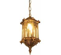 Farol Colgante Vintage para Exteriores de Metal Dorado Antiguo Resistente Al Agua para Porche con Paneles de Vidrio Transparente para Jardín Patio Cenador Y Balcón