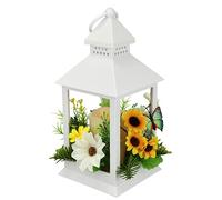 Farol con Vela LED, Flor Artificial, Girasol, Mariposa, candelabro, portavelas, farolillo, Farol de jardín, luz de Ambiente, Blanco cálido