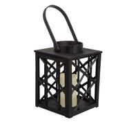 Farol de bambú y madera con vela a pilas