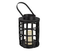 Farol de bambú y madera con vela a pilas