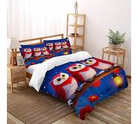 Farol de búhos Funda De Edredón 3 Piezas 3D Impresa Winter Snowy Birds con 2 Fundas De Almohada Super King（260x220cm） 100% Microfibra Juego De Cama para para Adultos Y Niñas