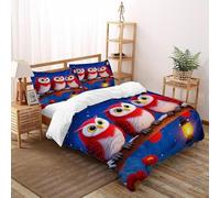 Farol de búhos Funda Edredon 3 Piezas con Impresión En 3D Winter Snowy Birds con Funda Almohada Double（200x200cm） 100% Microfibra Juego De Cama para para Adultos Y Niñas