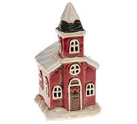 Farol de cerámica de Navidad Cornish Village Red Church Portavelas - 15 cm