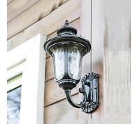 Farol de Exterior con Pantalla de Cristal Ondulado, Resistente a la Lluvia, para Patio, Porche, Garaje, Puerta, Bronce, pequeño (Negro S)