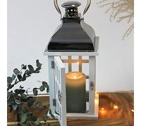 Farol de madera con metal techo 32 x 15 x 15 cm Jardín Farol Madera Luz con asa estructura de madera con ventanas de cristal vela para jardín)