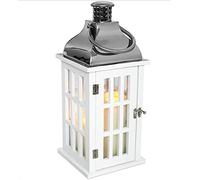 Farol de madera con metal techo 40 x 17 x 17 cm Jardín Farol Madera Luz con asa estructura de madera con ventanas de cristal vela para jardín)