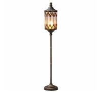 Farol de Pie Vintage Americano para Velas | Soporte de Velas de Hierro y Cristal para Entrada, Salón y Patio | Estilo Rústico Interior y Exterior(L)