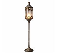 Farol de Pie Vintage Americano para Velas | Soporte de Velas de Hierro y Cristal para Entrada, Salón y Patio | Estilo Rústico Interior y Exterior(M)