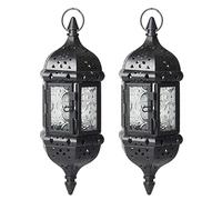 Farol de Vela, 2 faroles marroquíes, Vela Colgante Hueca Vintage, Decoraciones Decorativas de Metal para Ramadán para el hogar, Interior y Exterior