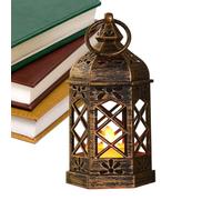 Farol De Vela - Farol LED Vintage, Mini F?arol Marroquí Colgante | Vela Simulada con Acabado Latón Cepillado | Centro De Mesa Decorativo para Navidad, Halloween, Bodas, Exhibiciones ?e Mesa, Interior