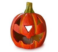 Farol decorativo de calabaza como decoración de Halloween, juego de luces LED de 16x17cm - Jack O'Lantern calabaza de Halloween como decoración terrorífica iluminada para exterior - Portavelas como