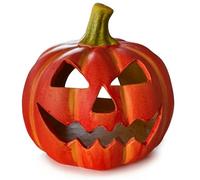 Farol decorativo de calabaza como decoración de Halloween, juego de luces LED en 14 x 15 cm - Jack Lantern calabaza de Halloween como decoración de exterior iluminada - portavelas como decoración