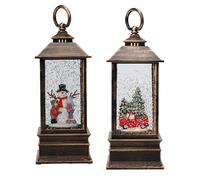 Farol decorativo Navideño con Agua y Purpurina con luces LED 9x9x22,5cm