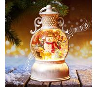 Farol decorativo navideño, farol de bolas LED, farol bola de nieve navideña con música, farol navideño colgable con tormenta de nieve, farol vintage navideño para decoración de mesa de chimenea