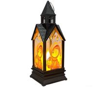 Farol LED estilo castillo con diseño de luna, 7,2 x 7,2 x 18,5 cm, plástico negro, lámpara de decoración al aire libre para Ramadán, Eid y decoración festiva del jardín (A)