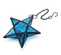 Farol marroquí decorativo para colgar adornos - farol de cristal manchado para colgar ventanas, sala de estar, patio, balcón, decoración vintage, azul