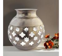 Farol Oriental de Metal Arábica Plata 18 cm | Portavelas Marroquí para Jardín e Interior | Lámpara de Mesa Decorativa para Ramadán