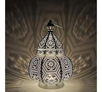 Farol oriental Maha blanco 28 cm | Portavelas marroquí para jardín | Farol de metal exterior
