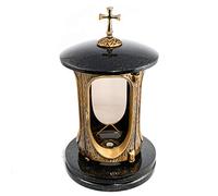 Farol para tumba Elégant con mucho Estilo, de Granito, con una Cruz, color negro, Altura de 27 cm, diámetro de 14,5 cm, de bronce con base