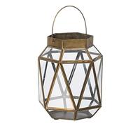 Farol Portavelas Cristal Dorado Metal 17 x 17 x 22 cm