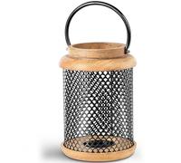 Farol portavelas de Madera y Metal en Natural y Negro 19x19x28cm
