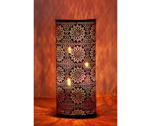 Farol portavelas Oriental de Metal - Candelabro para el jardín - Decorativo para la Mesa - Amelle Blanco - transmite Buen Ambiente - Pasa un Buen rato en el jardín (Negro | Cobrizo)