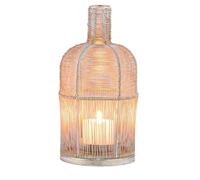 Farol portavelas Preston, de estilo boho, lacado, de metal, 25 cm | Preston pequeño presenta blanco y dorado en una forma esbelta de metal lacado, con un diseño boho nórdico en mesa o veranda.