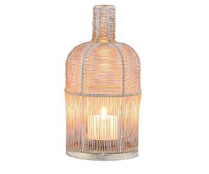 Farol portavelas Preston, de estilo boho, lacado, de metal, 25 cm | Preston pequeño presenta blanco y dorado en una forma esbelta de metal lacado, con un diseño boho nórdico en mesa o veranda.
