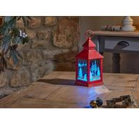 Farol rojo con luz LED que cambia de color, 24 cm de alto, con temporizador, lámpara de huracán, decorada en los 4 lados