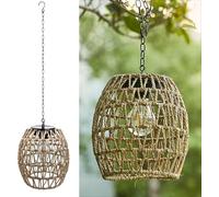 Farol solar colgante para exteriores, mimbre natural de bambú tejido de bambú para porche, patio, cenador, lámpara colgante decorativa con energía solar para puerta delantera y jardín
