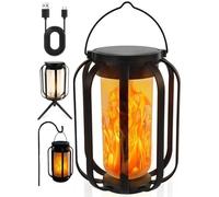 Farol solar con llama parpadeante, luz impermeable para exteriores con doble carga USB y solar, encendido/apagado automático, para patios, jardines, caminos, 1 pieza