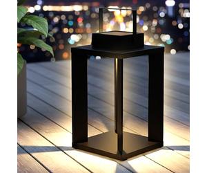 Farol solar de metal negro con 25 LED blanco cálido - 45 x 22 cm - Lámpara de jardín solar de alta calidad maciza - Lámpara de techo para jardín, terraza, balcón
