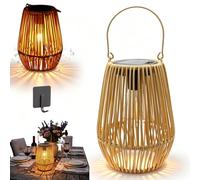 Farol solar de ratán tejido a mano, linternas solares impermeables de mimbre para exteriores, luces colgantes de ratán para jardín, patio, porche, cubierta, cenador, mesa, 1 unidad