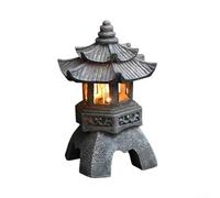 Farol solar de resina para jardín, resistente a la intemperie, decoración zen al aire libre con luz nocturna automática, torre japonesa para patio, césped, gris (tapado)