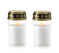 Farol solar funerario LED, farol funerario para cementerio con efecto de llamas, impermeable, luces decorativas para oración sacrificial Ritual de cementerio, 2 piezas (blancas, sin inconveniente)