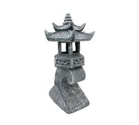 Farol solar gris de la pagoda para el camino del jardín, luz LED de resina de imitación de piedra con sensor automático, decoración al aire libre estilo zen para el patio del césped, lámpara de noche