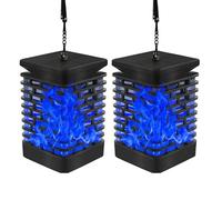 Farol solar para exteriores, luces solares de llama al aire libre, permanentes durante toda la noche, linterna solar impermeable al aire libre, azul, paquete de 2 (azul)