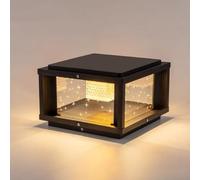 Farola de Pilar Cuadrada para Jardín Exterior, Lámpara de Cristal para la Parte Superior de la Pared, Lámpara de Columna para Valla, Luz de Poste de Aluminio Fundido a Presión para Exteriores, para Ja