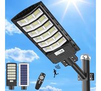 Farola Solar 600W - 594 LEDs 6500K con Sensor de Movimiento y Mando a Distancia, IP65 Impermeable 3 Modos Inteligente para Aparcamiento Jardín