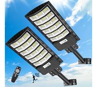 Farola Solar Exterior 600W 2 Pack - 594 LEDs 6500K con Sensor de Movimiento y Mando a Distancia, IP65 Impermeable 3 Modos Inteligente para Aparcamiento Jardín